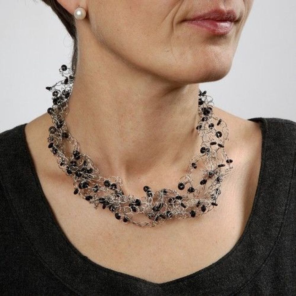 A Crocheted Necklace from Beading Wire with Silicone Stop Rings