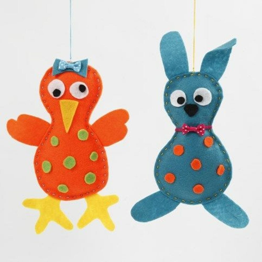 A Chick and an Easter Bunny made from sewn and glued Felt