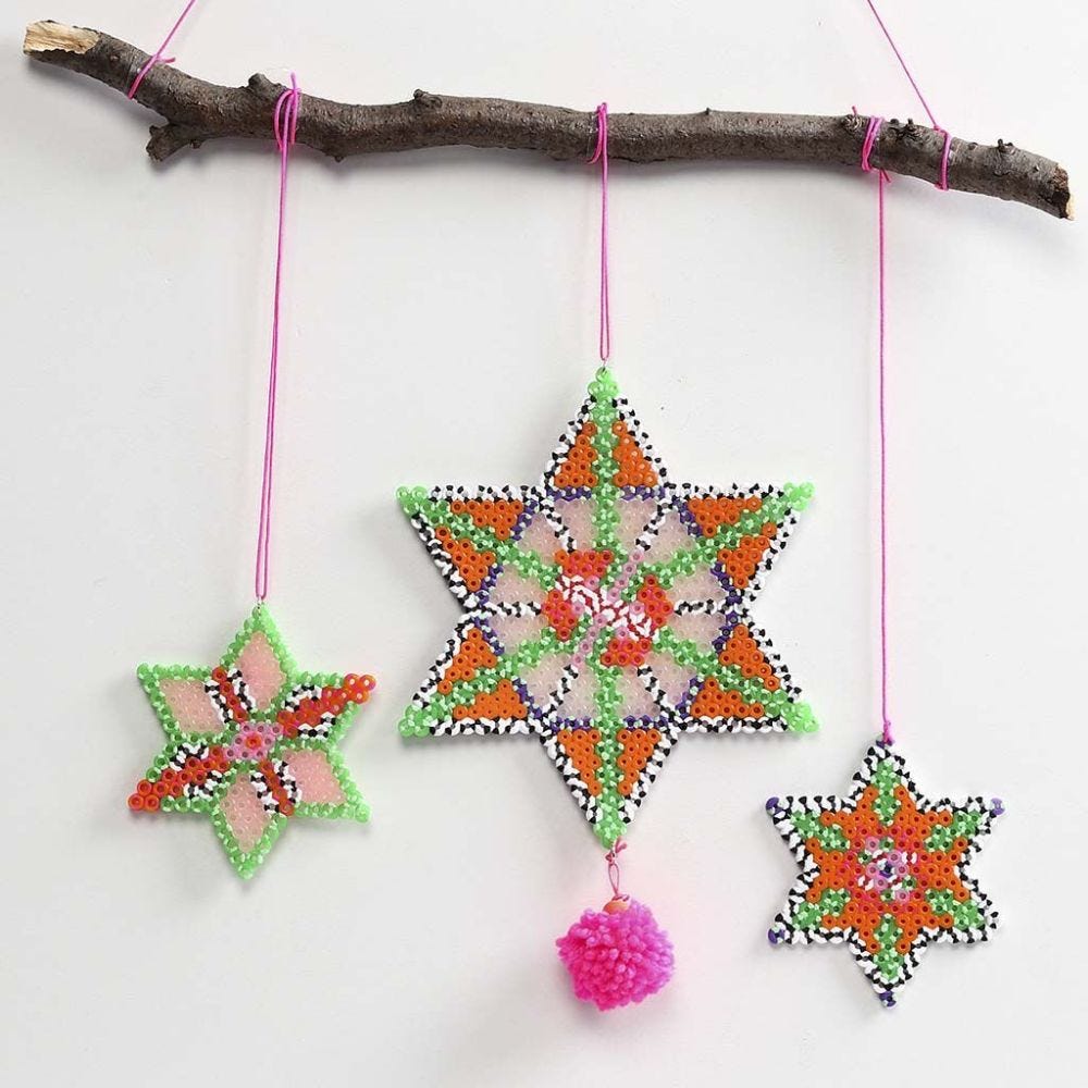 Nabbi Fuse Bead Stars decorated with Pom-poms