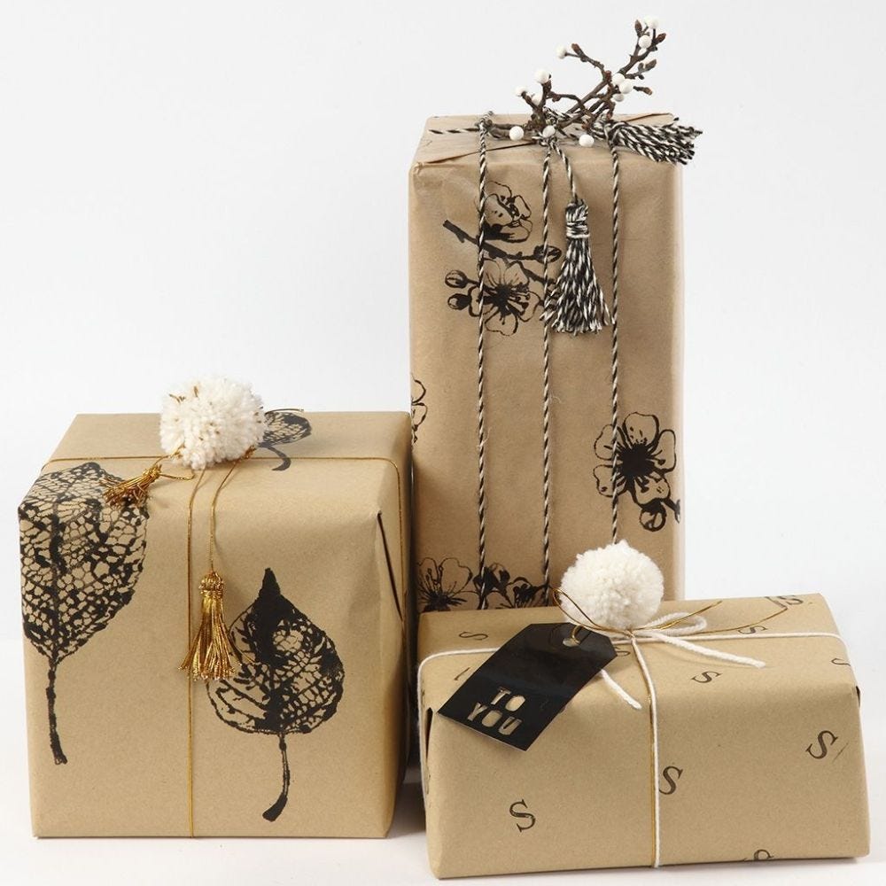 Gift wrapping with wrapping Paper decorated with Prints