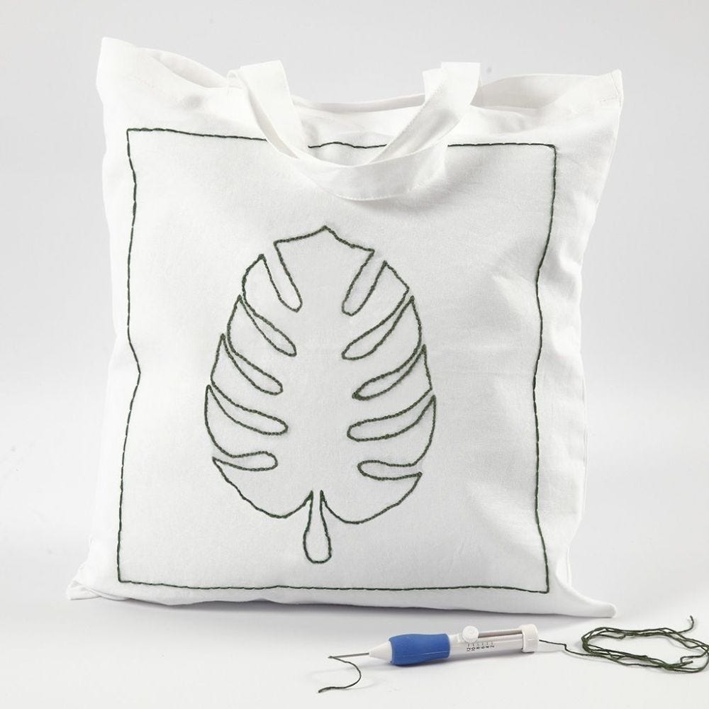 A Shopping Bag decorated with  Punch Needle Embroidery