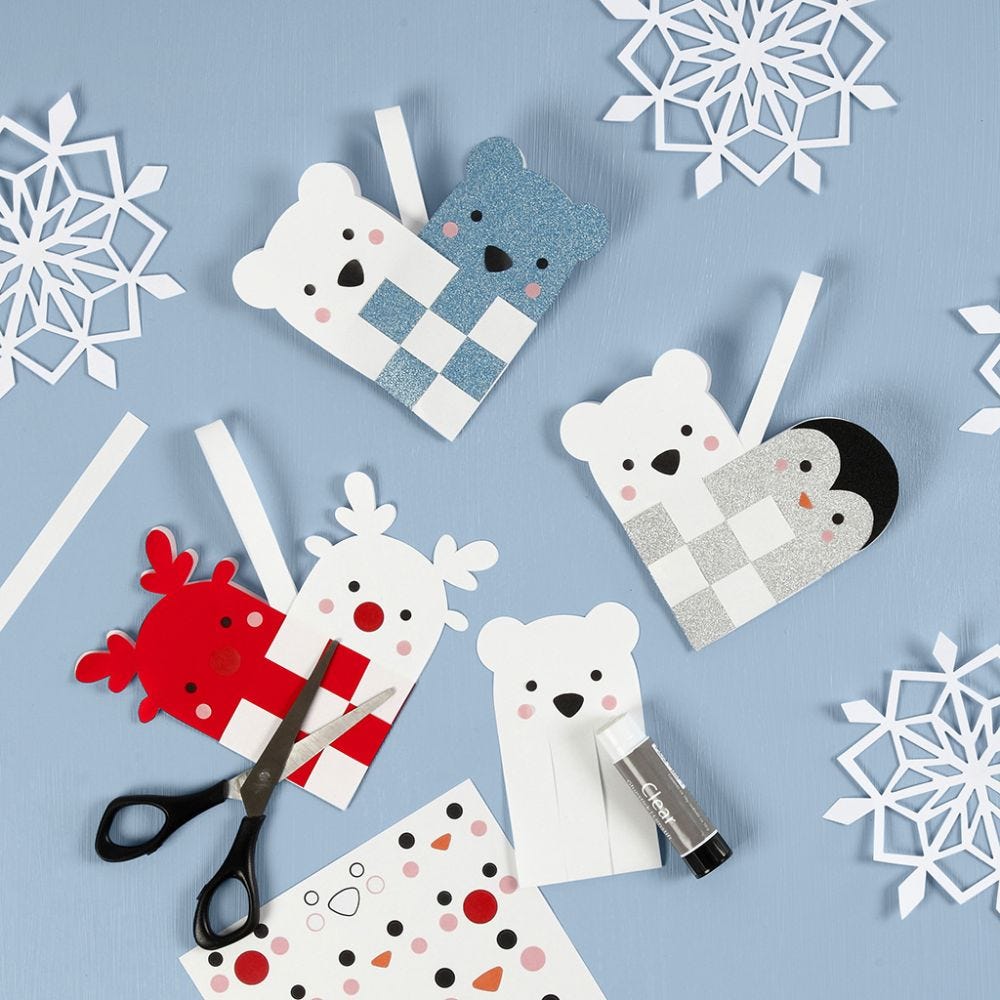 A woven Christmas Heart Basket with Polar Animals