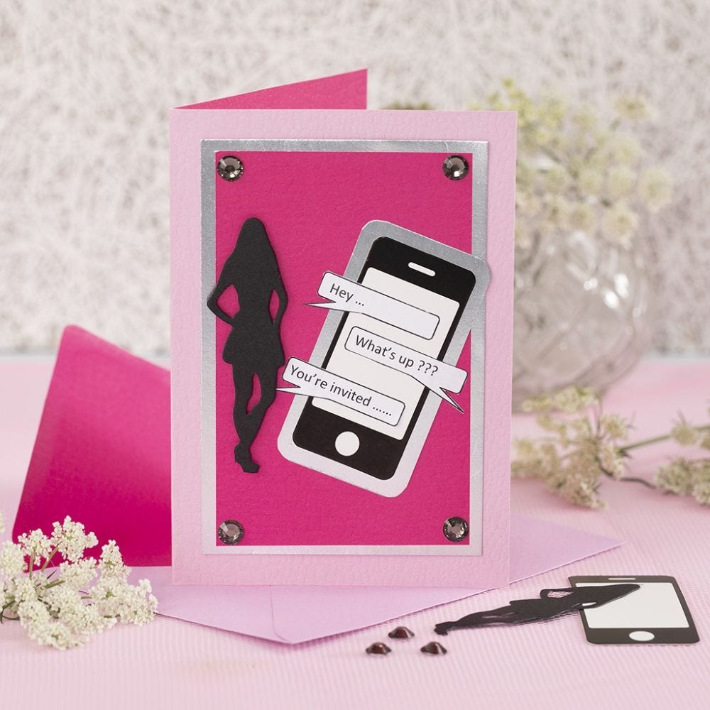 An Invitation for a Confirmation Party with a  Card Mobile Phone Design and a Card Silhouette