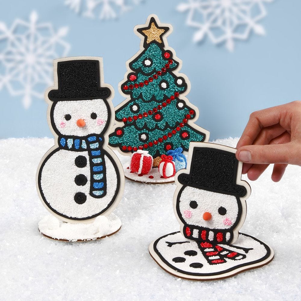 Decorative Wooden Snowmen and a Christmas Tree filled with Foam Clay