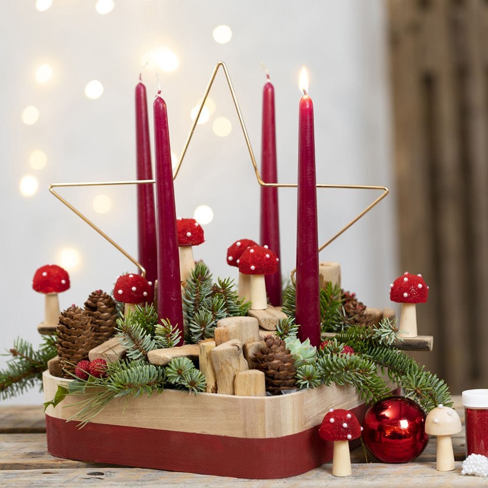 Wreath Artificial D30 cm Red Green Wreath Candle Holder Rustic Durable 