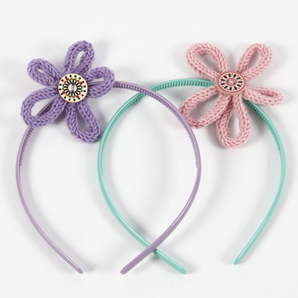 Hair bands with knitted tube flowers