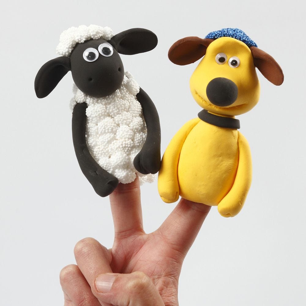 Shaun the Sheep finger puppets from Silk Clay and Foam Clay