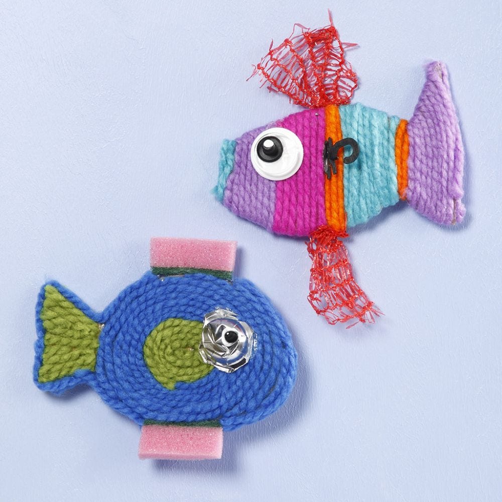 Fish made from yarn and plastic waste