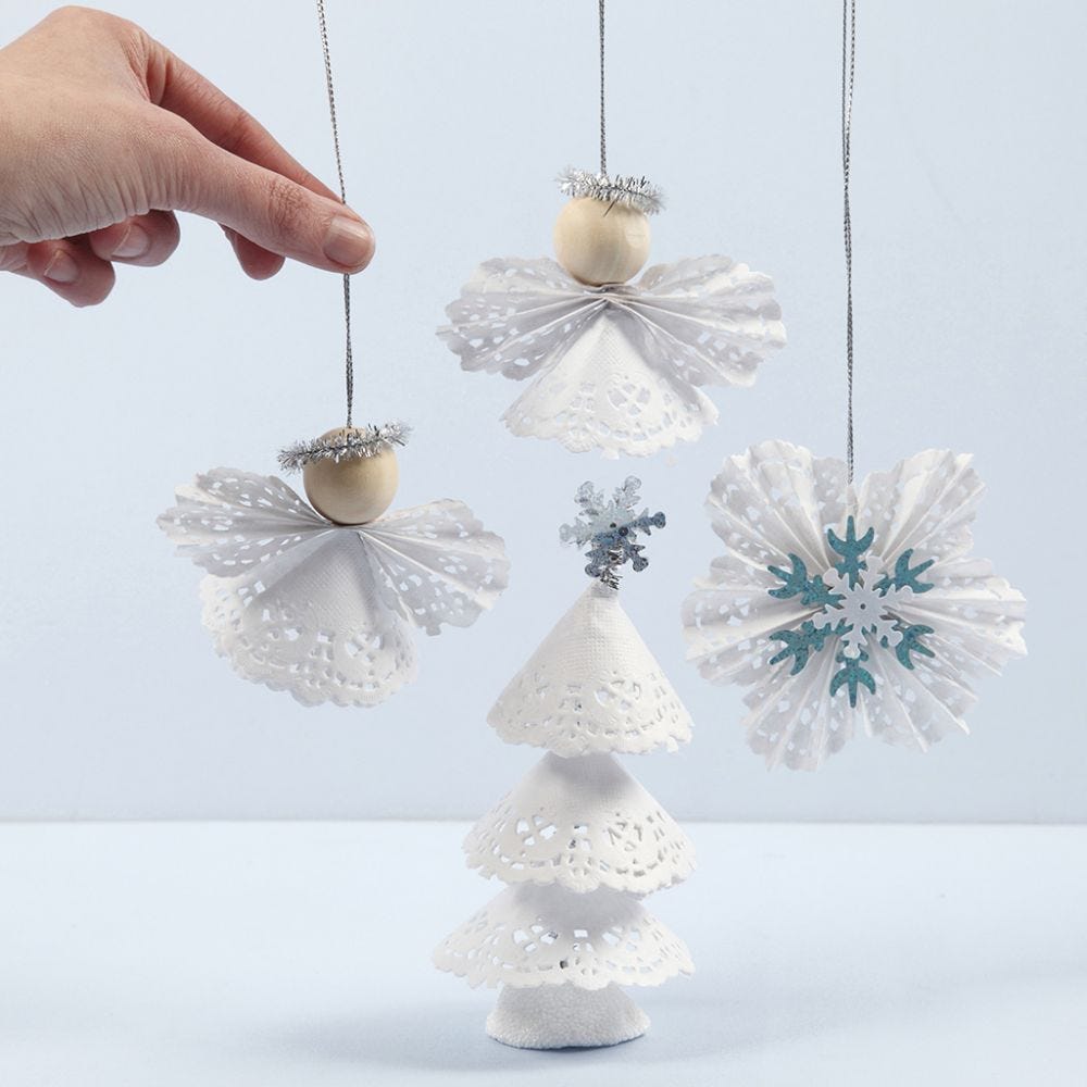 Christmas decorations made from doilies
