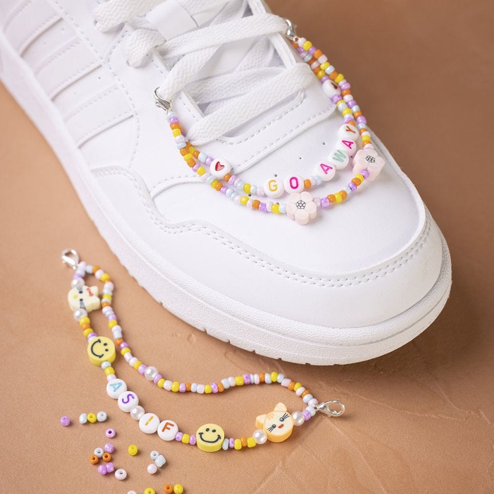 Beaded necklace as shoe decoration
