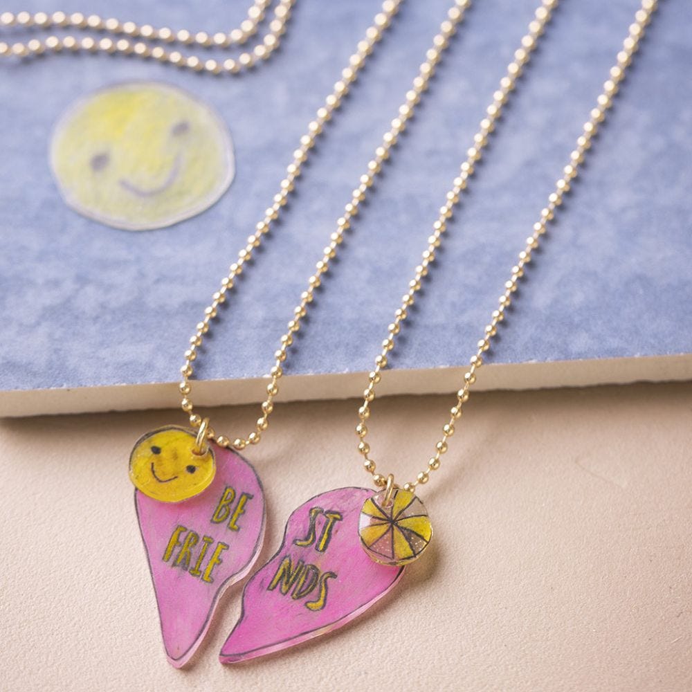 Friendship necklace with shrink plastic pendant