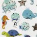 1 sheet, sea animals, sheet 15x16,5 cm