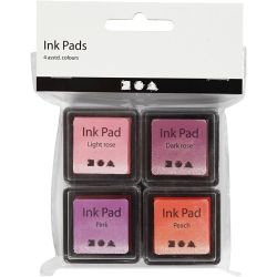Ink Pad, H: 2 cm, size 3,5x3,5 cm, peach, pink, light rose, dark rose, 4 pc/ 1 pack