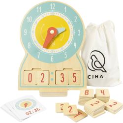 Wooden clock telling time