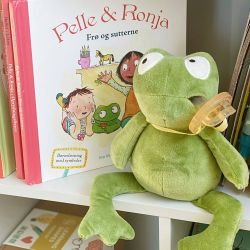 Frog teddy bear with pacifier